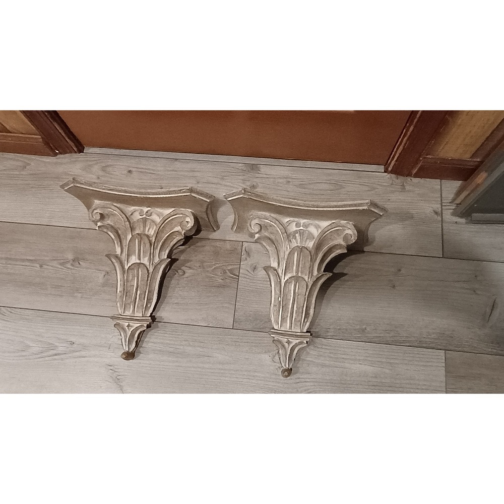 Vintage Decorative Wall Corbels Set of 2 Cream White Distressed French Country